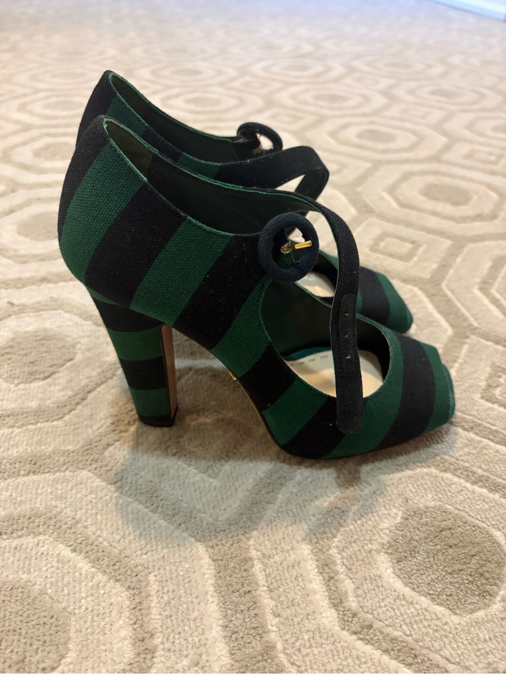 Prada Green and Black Striped Mary Jane High Heels